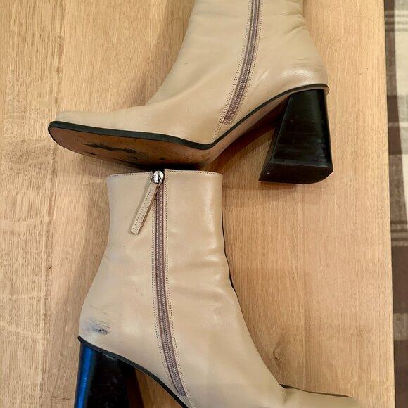 South Bicolor Stone Beige Black Leather Ankle Boots Size 41 EU or 10 - 10.5 US - Picture 3 of 7